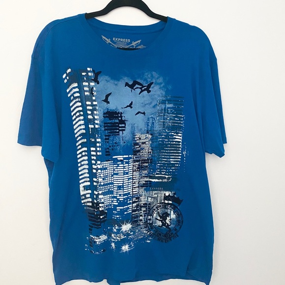 new Express ★ Flocked Graphic Night Tee ★ Cerulean - Picture 2 of 11